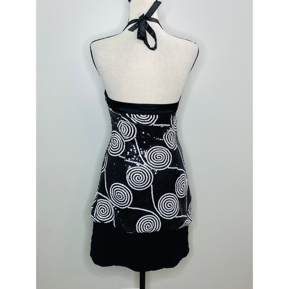 Vintage Cache Sequin Satin Halter Dress Size 2 Cocktail Party Vegas 90s Y2K Glam - Picture 4 of 7